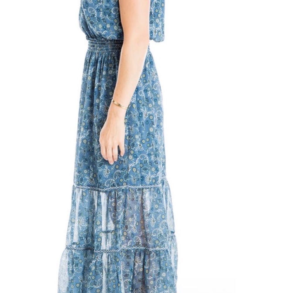 Max Studio maxi dress floral shirred waist ruffle flutter sleeves size L summer - Picture 12 of 12